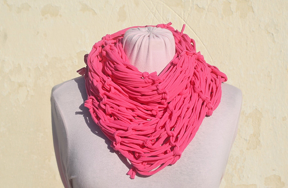 Pink Jersey Scarf, Loop Scarf Infinity, T Shirt Necklace. Knit Jersey Scarf.