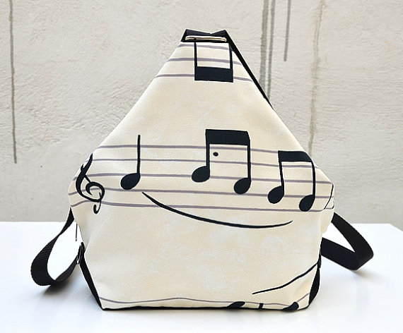 Musical Backpack. Mini Backpack. Print Music Note Fabric Rucksack. Canvas Backpack. Kid Backpack. Triangle Backpack.
