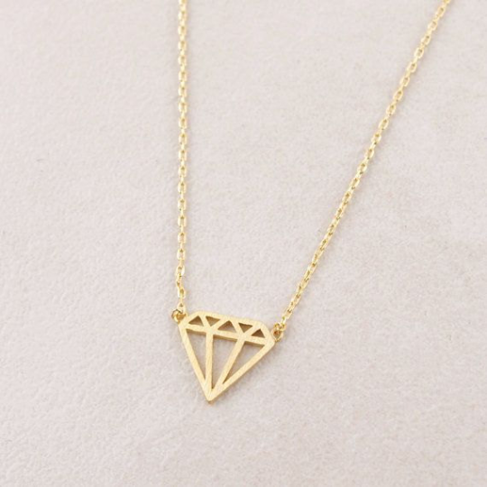 Diamond Shape Necklace, Geometric Necklace, Delicate Jewelry, Gold Silver (n26)