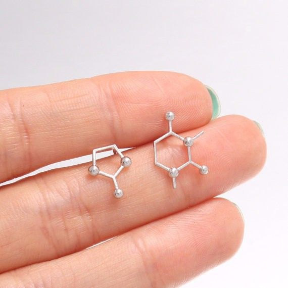 Molecule Earrings, Molecule Jewelry, Molecule Structure Jewelry, Geometric, Caffeine Molecule Studs, Serotonin, Cofee, Chemistry (e27)