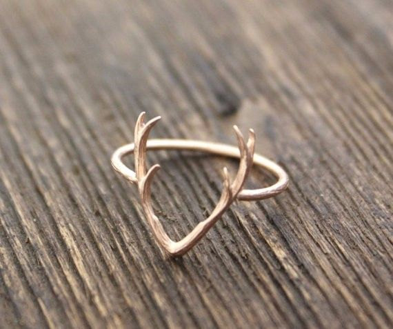 Deer Antler Ring Animal Jewelry Silver Gold Rose Gold Antler Ring (r21)