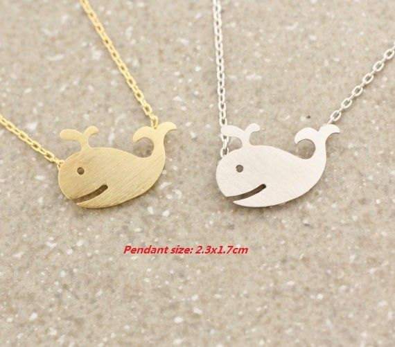 Gold Silver Whale Necklace, Tiny Gold Necklace, Tiny Charm Necklace, Ocean Necklace, Whale Charm (n28)