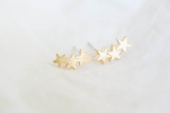 Trio Star Stud Earrings, Romantic Jewelry, Three Star Earrings