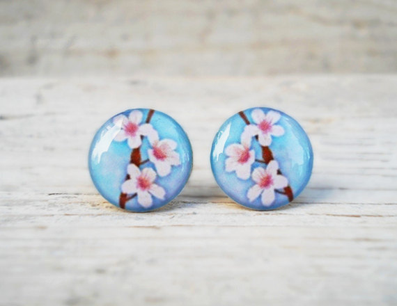 Cherry Blossom Earrings, Flower Earrings, Nature Jewelry, Gift For Sister, Bff Gifts (e103)