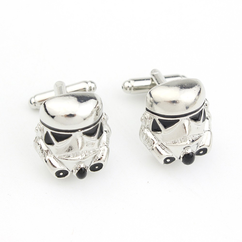 Star Wars Cufflinks Galactic Empire Imperial Stormtrooper Enamel Mask Shirt Brand Cuff Buttons Silver Plated Cuff Links Jewelry