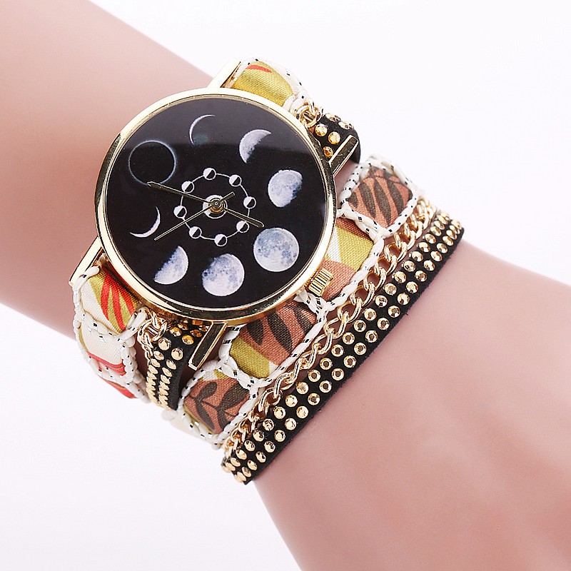 Fashion Casual Relogio Feminino Moon Phase Astronomy Space Fabric Strap Women Quartz Wrist Watch Gift