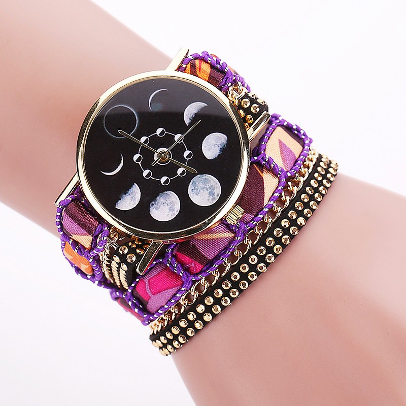 Fashion Casual Relogio Feminino Moon Phase Astronomy Space Fabric Strap Women Quartz Wrist Watch Gift