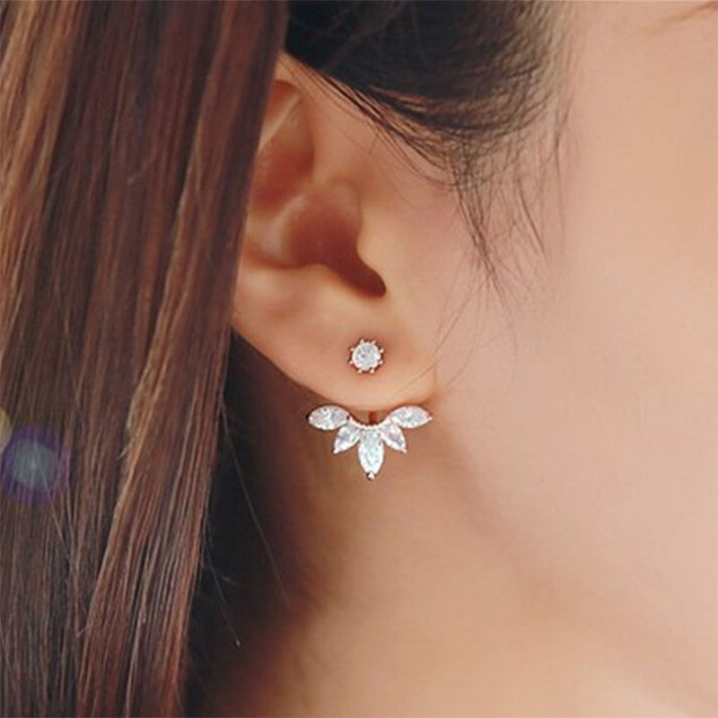 Cute Crystal Stud Earrings, Crystal Leaves, Statement Jewelry