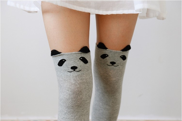Lady Girls Favorite Cute 3d Cartoon Animal Cat Bear Face Thigh Stockings Funky Over Knee High Socks