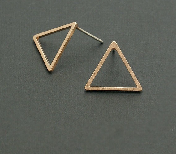 Triangle Earrings, Open Triangle Studs, Geometric Jewelry, Gold, Rose Gold, Silver