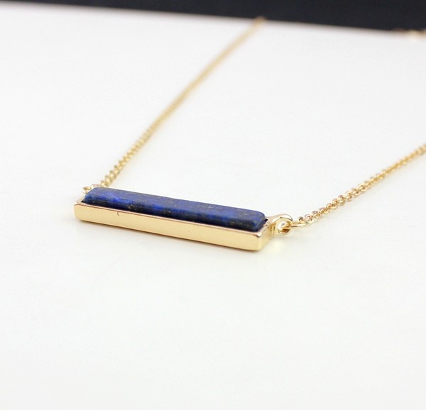 Bar Necklace, Geometric Necklace, Lapis Lazuli, Natural Stone Necklace, Blue, Long