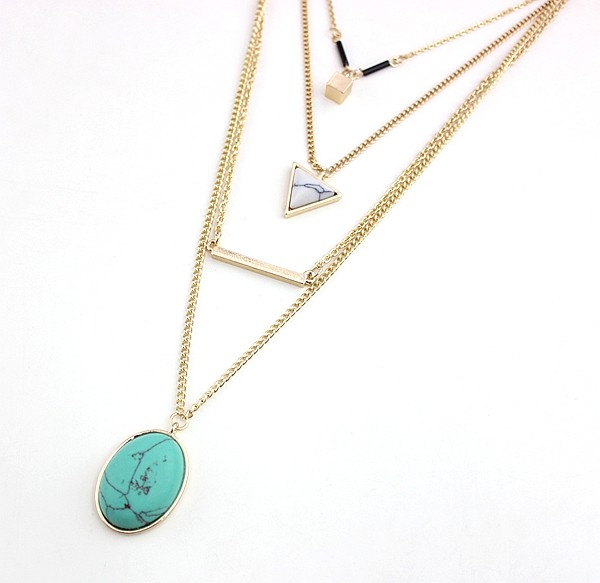 Layered Necklace, Multilayer Jewelry, Turquoise Necklace, Triangle Necklace