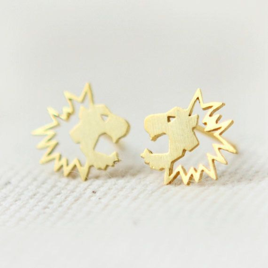 Roaring Lion Head Studs Earring, Animal Jewelry, Gift For Her