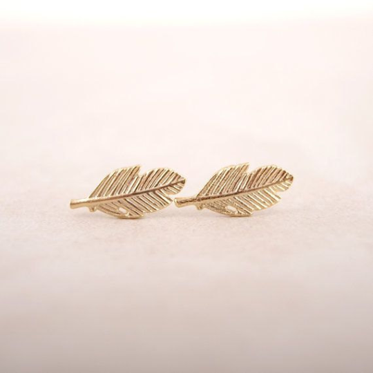 Leaf Feather Earring Studs, Feather Jewelry, Silver Earrings, Leaf Earring, Silver Gold