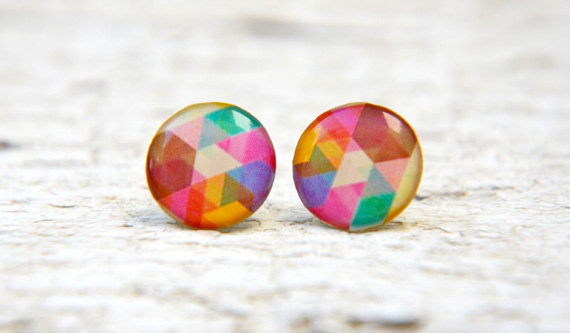Geometric Earrings, Modern Colours, Triangle Studs, Minimalist Earrings, 14mm, 12mm Choose Your Size