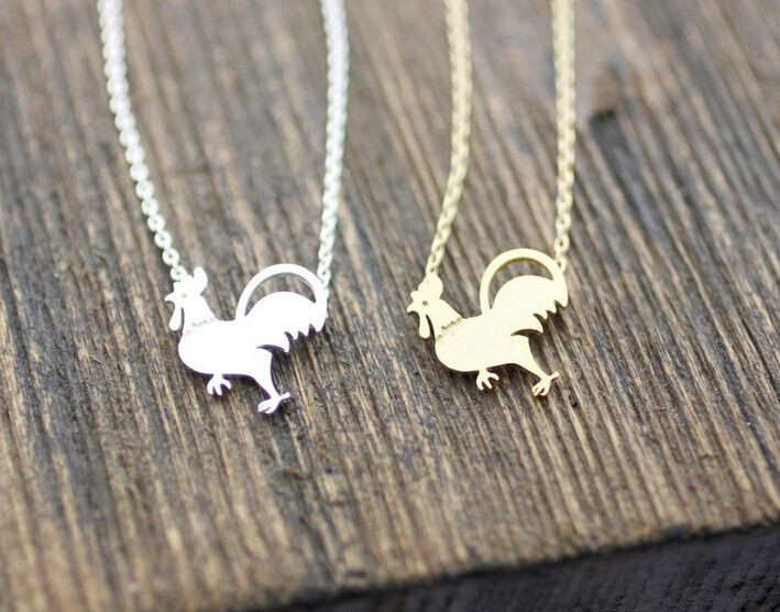 Rooster Necklace Chicken, Animal Jewelry, Funny Jewelry, Silver