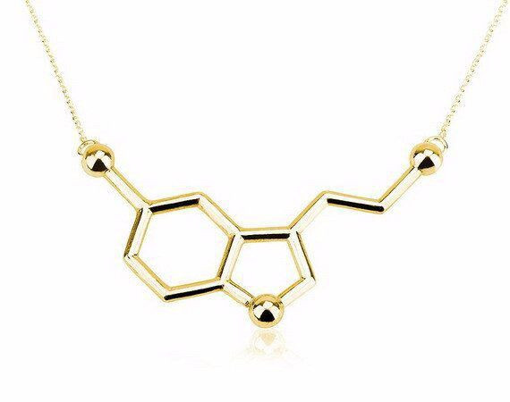 Rose Gold, Serotonin, Molecule Necklace , 14k Gold, Pendant, Serotonin Molecule Necklace ,silver Necklace, Chemistry Necklace, Birthday Gift ,