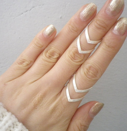 Double Lines V Chevron Ring, Geometric, Silver, Gold, Rose Gold