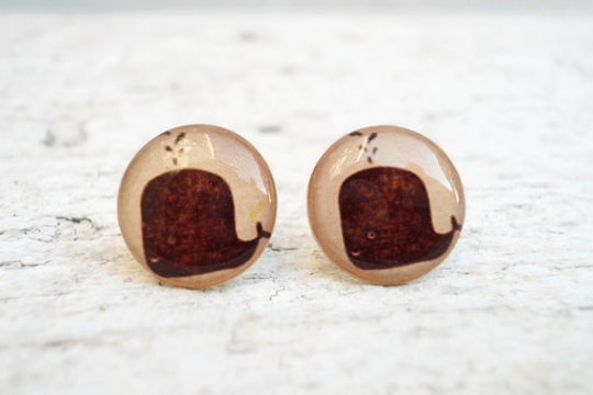 Whale Earrings,whale Studs, Animal, Brown And White, Nature, Studs, Stud Earrings, Post Earrings, Glass Dome Earrings,ocean Jewelry, Brown