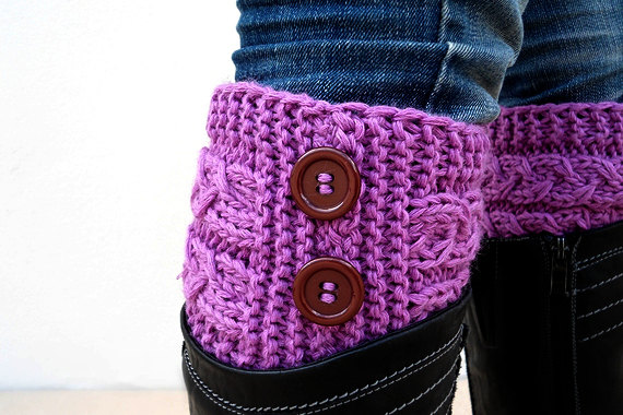 Fuchsia Boot Toppers,fuchsia Boot Cuffs,with Brown Button,knit Boot Toppers, Knit Boot Cuffs, Accessories