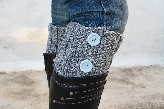 Grey/gray Boot Toppers, Grey/gray Boot Cuffs,clasp Lightcyan Button, Knit Boot Toppers, Knit Boot Cufft,accessories
