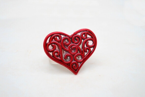 Red Heart Ring, Jewelry For Her, Adjustable Ring, Under 20