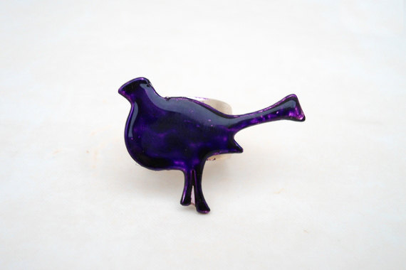 Purple Bird Ring, Jewelry For Her, Adjustable Ring, Under 20