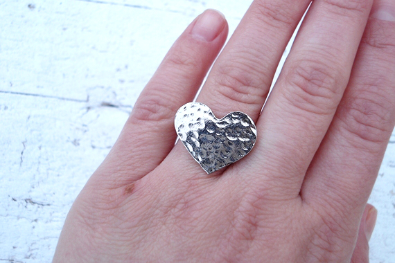 Silver Heart Ring, Jewelry For Her, Adjustable, Silver Plated